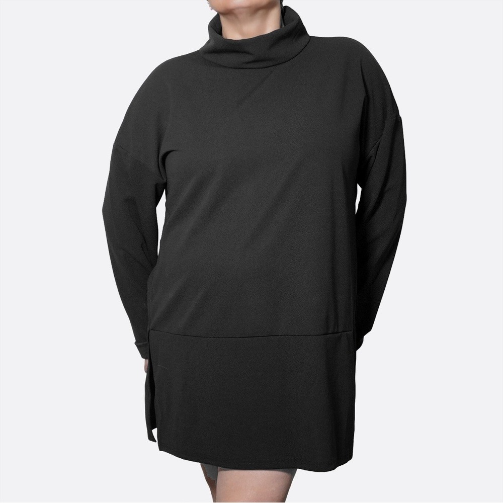Retro 60s Minimalist Tunic‎ Dress 2X XXL Quiet Luxury Black Mock Neck Modern Mod